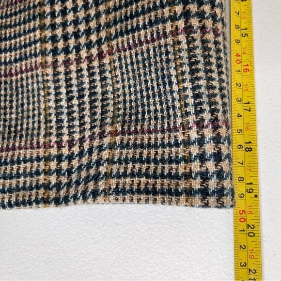 Vintage International Scene Wool Glen Plaid Suede Leather Lapel Blazer Women 14 - Picture 13 of 16
